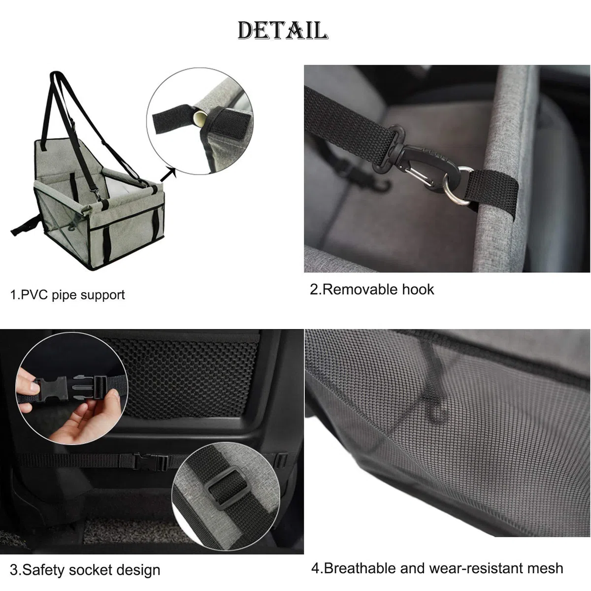 Seggiolino Auto per Cane Animali,Coprisedile Auto per Cani Adatto per Cani di Piccole e Medie Dimensioni, Lavabile, Pieghevole e Traspirante, con Guinzaglio di Sicurezza e Tubo di Supporto in PVC