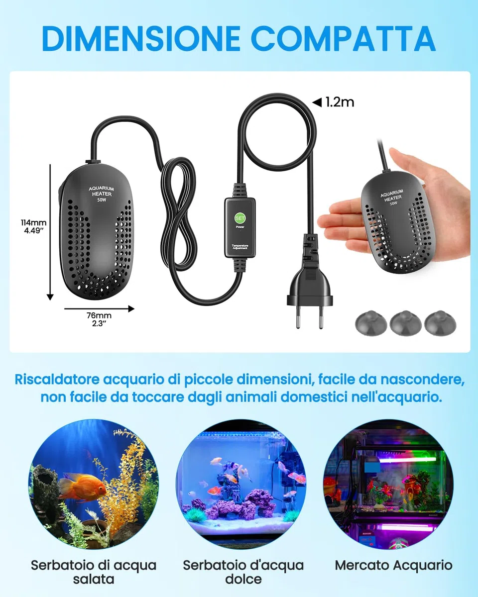 DoRight 50W Riscaldatore Sommergibile per Acquario 50L Riscaldatore Digitale per Acquario con Termometro Display LED Intelligente, Protezione da Sovratemperatura, Termostato per Betta e Turtle