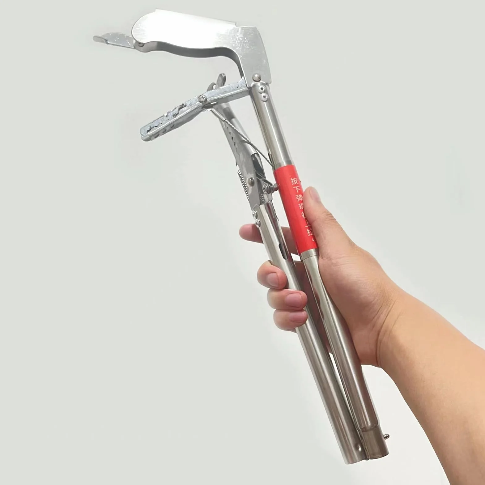 Pinza per serpenti in acciaio inox, doppia faccia seghettata, pieghevole, a ganascia larga, con manico antiscivolo, per serpenti, topi, serpenti a sonagli, argento