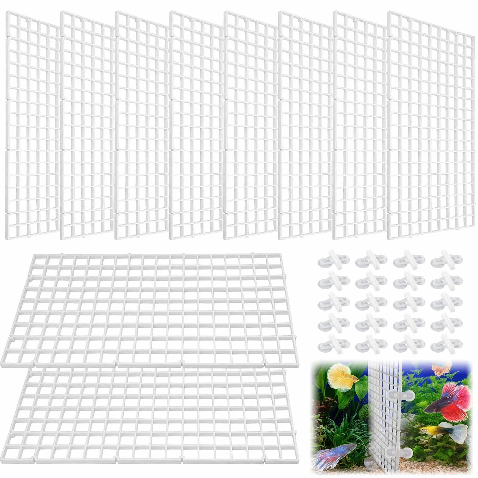 10 Pezzi Divisori per Acquario Bootoow Divisori Serbatoio di Pesce Serbatoio di Pesce Isolare Board con 20 Pezzi di Clip Ventosa（Bianco）