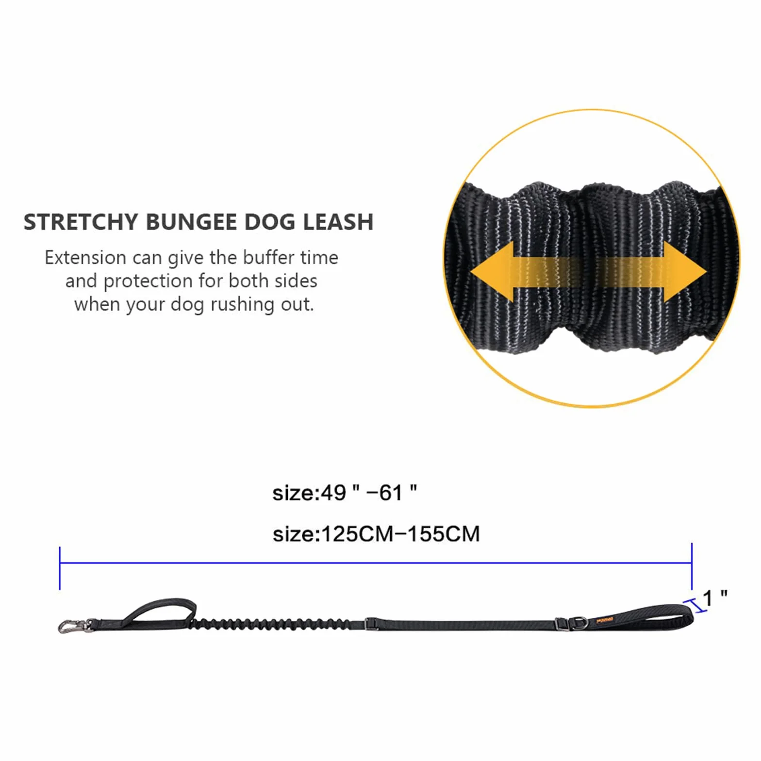 EXCELLENT ELITE SPANKER Guinzaglio tattico per cani 5-6FT Regolabile senza tirare Guinzaglio militare per cani Corda elastica con 2 impugnature di controllo imbottite(BLK)