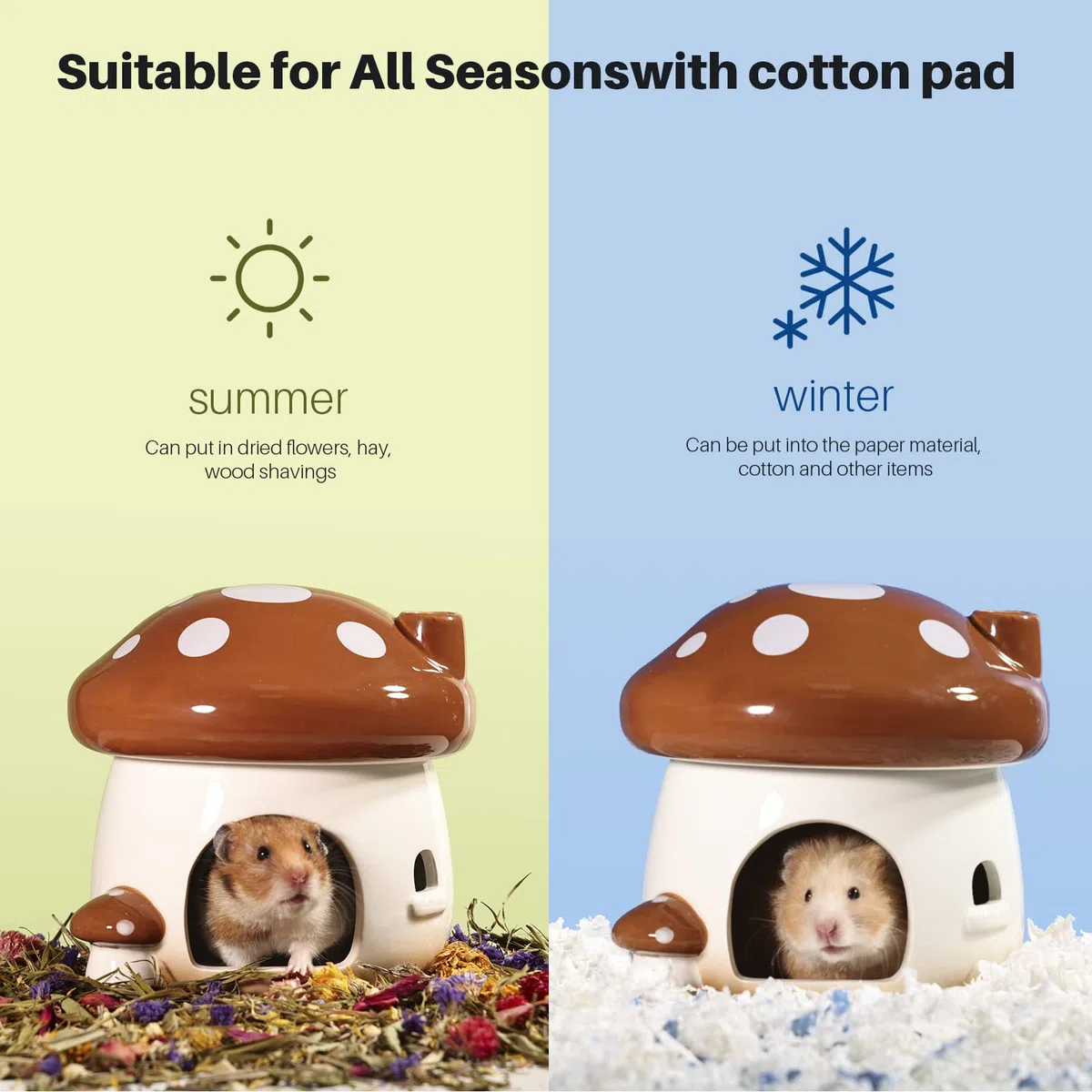 BUCATSTATE Hamster Hideout Ceramica Fungo Criceto Casa e Habitat Cool Bed Ideale per tutte le stagioni Criceto Nano Gerbils Golden Bear (Marrone-Grande)