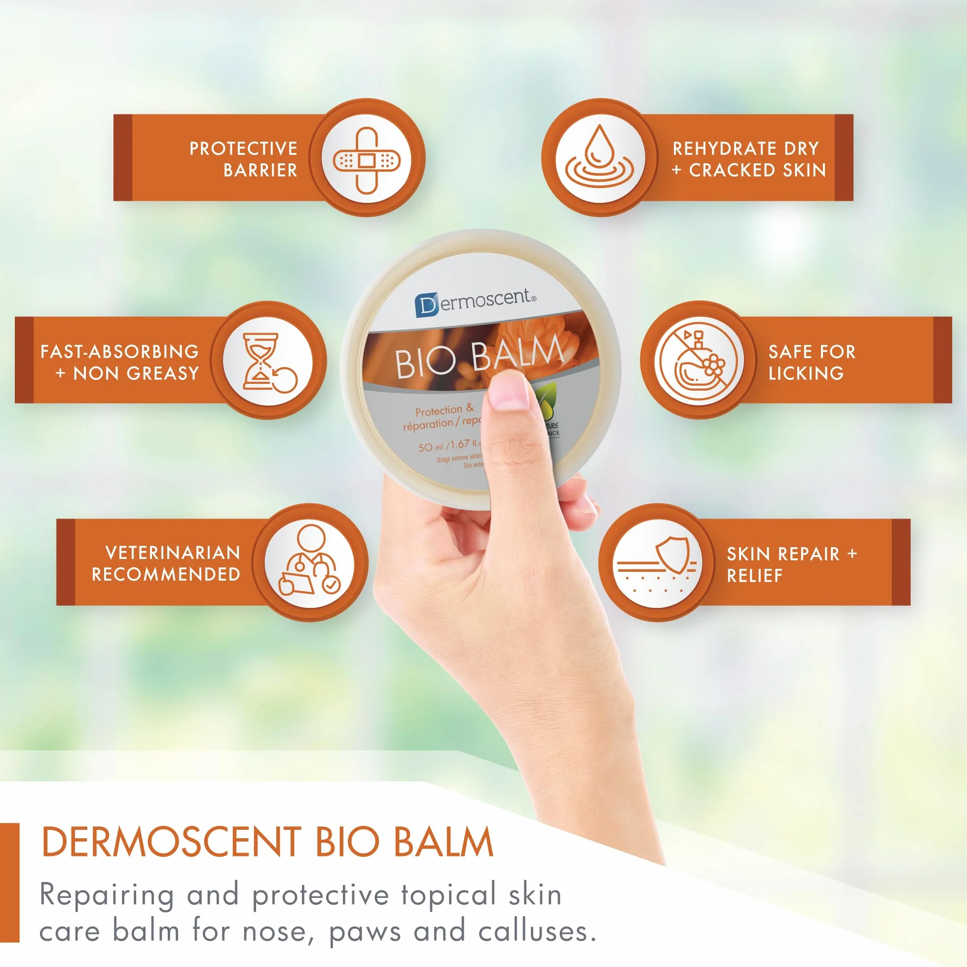 Dermocent | Balsamo Biologico | Balsamo per zampe di cane | Idratante organico per zampette, naso e gomiti | Sollievo dalla pelle pruriginosa del cane | Lenisce le zampe sensibili | 50 ml