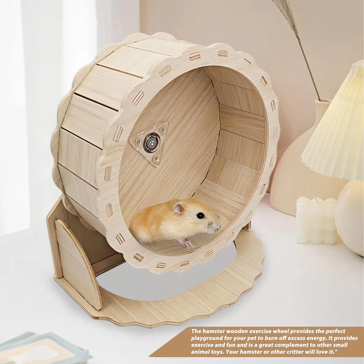Ruota in legno, 23 cm, per criceti e piccoli animali domestici, silenziosa, in legno, per criceti nani, gerbilli, topi, giocattolo per piccoli animali