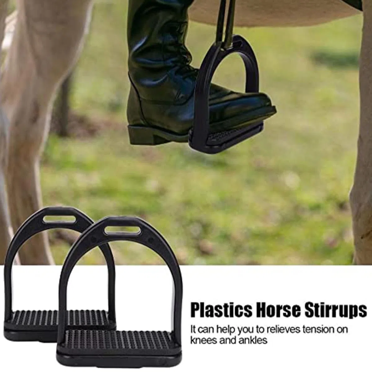 Uonlytech Staffe Antiscivolo per Equitazione 2 Pezzi in Plastico Nero, Resistenti All'usura Struttura Semplice, Facili da Montare per Riding Sicuro