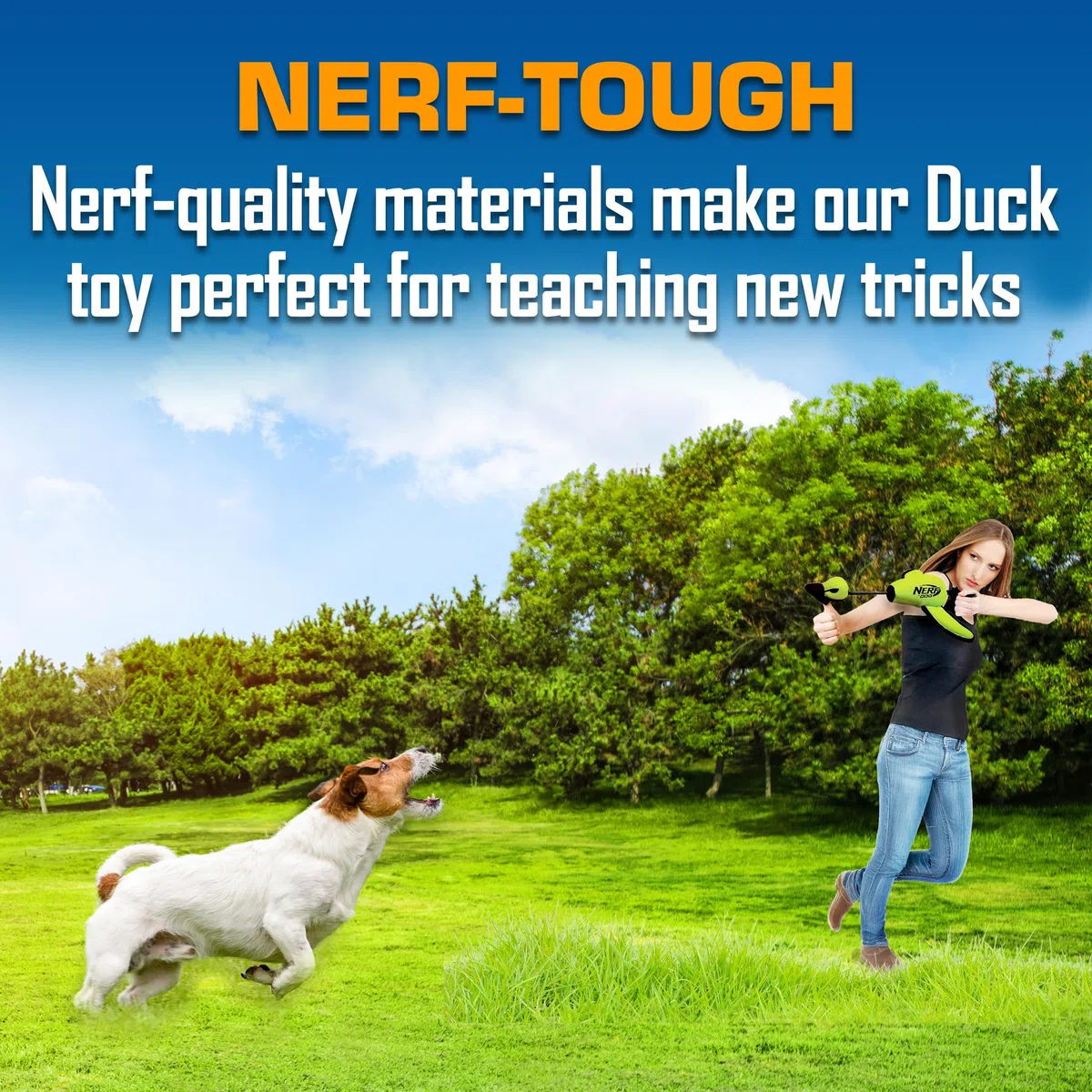Nerf Dog Grande anatra di lancio in nylon con design interattivo, verde