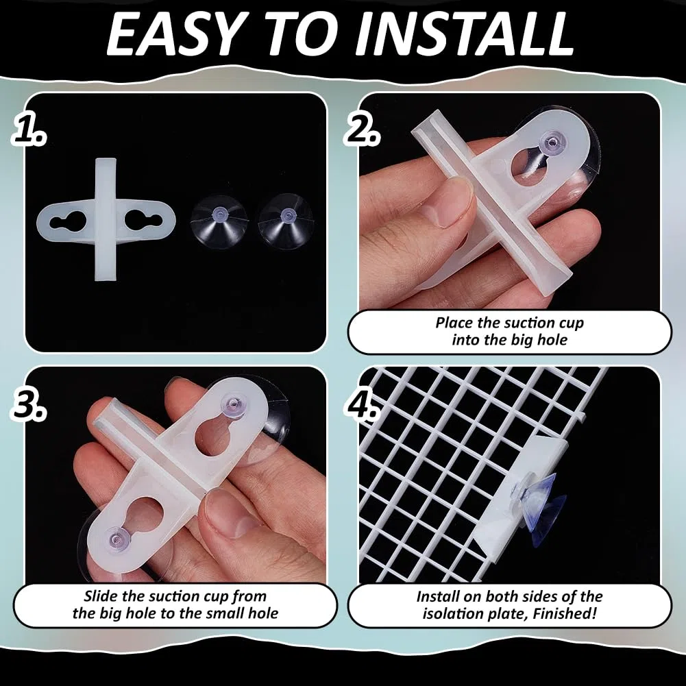BENECREAT 12 Divisorio in Plastica per Acquario con 24 Ventose, Griglia di Isolamento per Acquario da 30x15cm per Separare I Diversi Pesci, Bianco