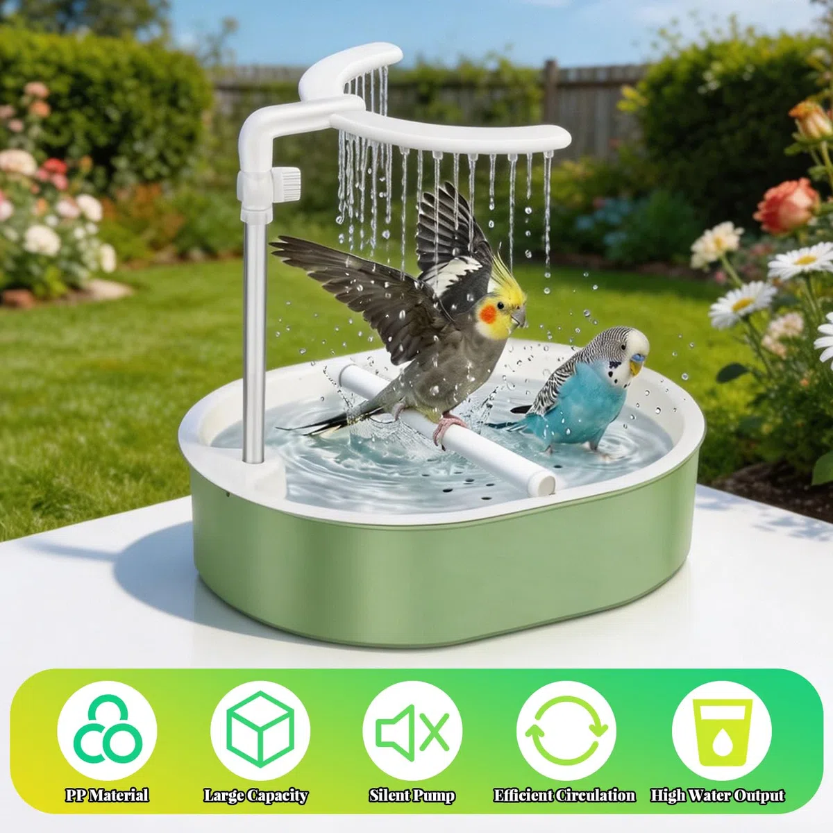 Vasca da Bagno Automatica per pappagalli, Doccia per Uccelli con Flusso d'Acqua Regolabile, Bagno Automatico per Uccelli, Doccia Automatica per pappagalli, per inseparabili, Uccelli Domestici