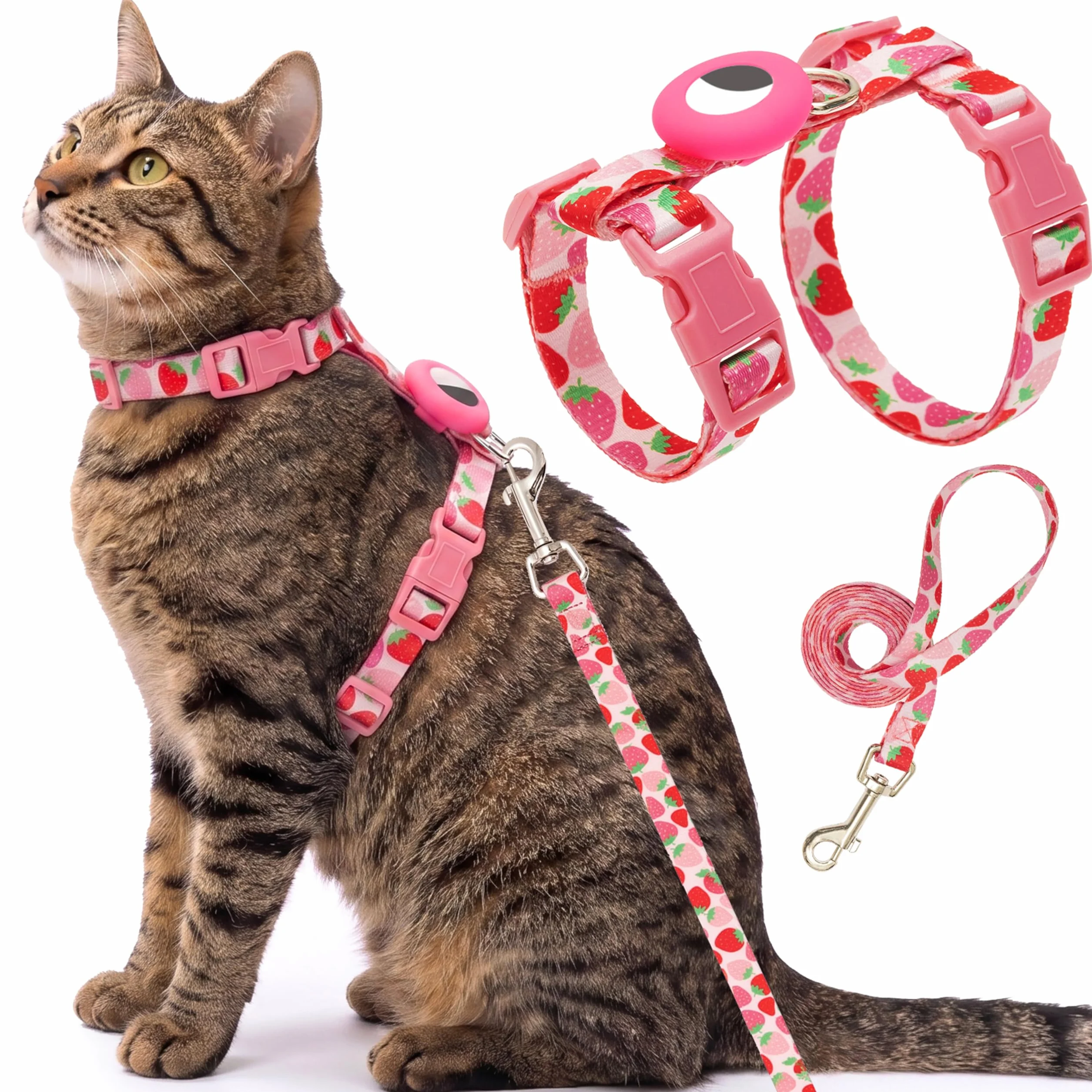Pettorina e guinzaglio per gatti, a prova di fuga, per camminare, viaggi, attività all'aperto, in nylon, regolabile, con supporto Airtag, per gatti piccoli e grandi