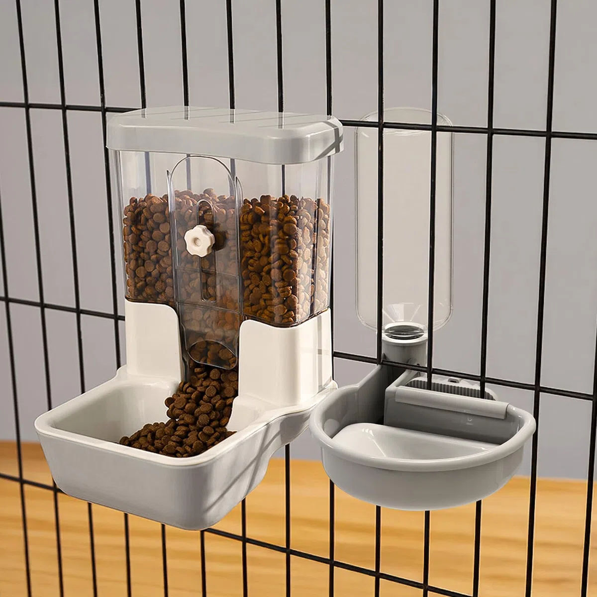 Distributore Automatico di Cibo e Acqua per Animali Domestici, Set di Fontane a Gravità per Cani, Gatti, Conigli, Porcellini d'India, Cincillà, Furetti, Ricci (Grigio)