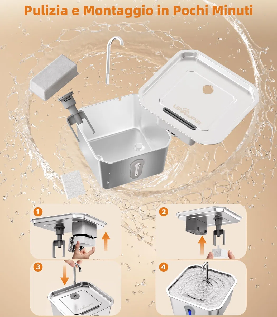 4L Fontanella per Gatti Acciaio con 3 Filtri Fontana Per Animali Domestici Per Gatti Animali Domestici Da Interno Cani Piccoli Animali Distributore Automatico Di Acqua Per Cani