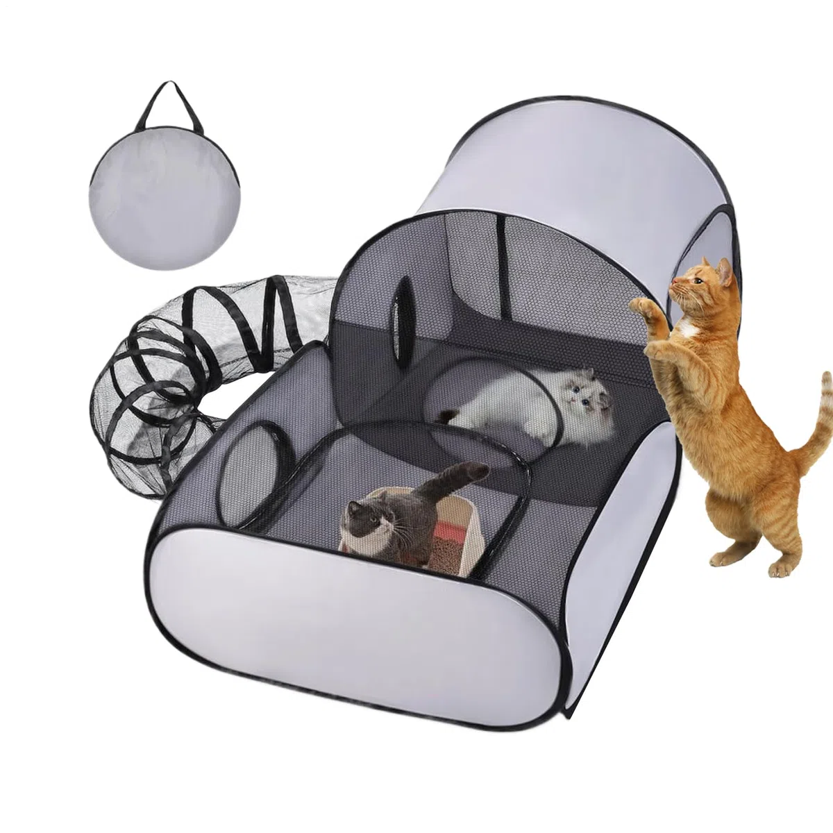 Beccuccio per gatti per esterni, con tenda da gioco, pieghevole, con giocattolo interattivo e superficie di movimento, per cuccioli di gatti, cani e piccoli animali, per interni ed esterni, viaggio