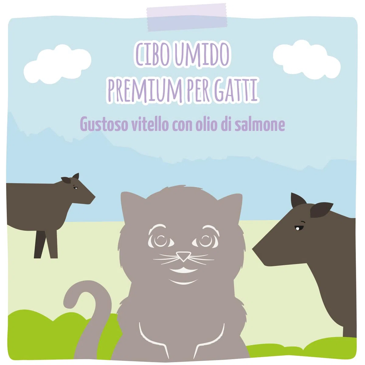 MjAMjAM - cibo umido premium per gatti - gattino eccellente vitello con olio di salmone, confezione da 6 (6 x 400 g), senza cereali con carne extra