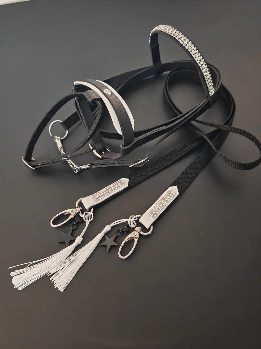 Briglia per hobby horse, finimenti imbottiti bianchi inclusi redini, accessori per hobbyhorsing, senza cavallo