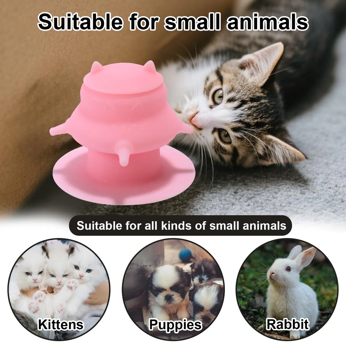 Lyreh Bevitore per Cuccioli con Quattro Tettarelle Finte, Stazione di Alimentazione Latte Cuccioli in Silicone Rosa Biberon a Prova Perdite Stazione di Allattamento per Neonati Cani Gattini