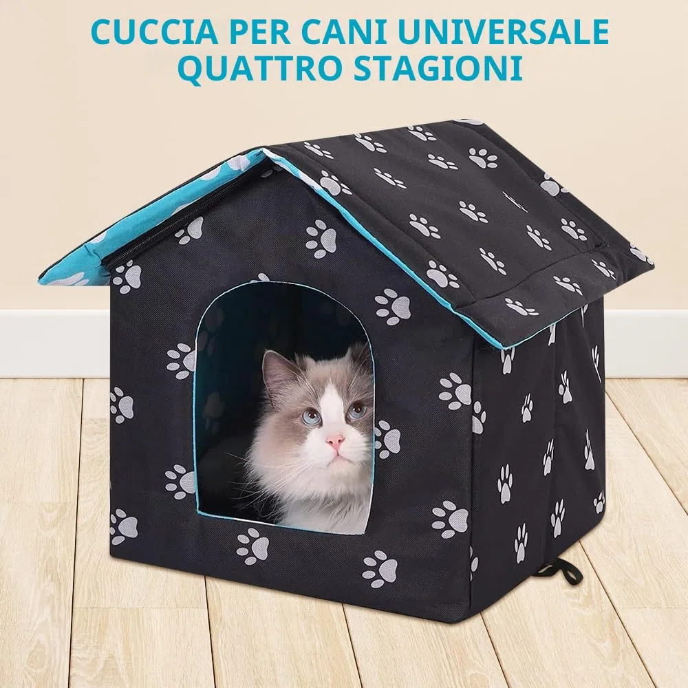 LUFEIS Casetta Per Gatti Per Esterni, Cuccia Per Gatto Da Esterno, Casetta Per Gatti Da Esterno Impermeabile, CasettaGatto Esterno Con Cuscino Rimovibile, per Animali Domestici e Randagi (Blue, M)