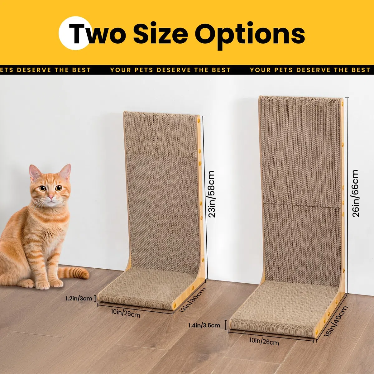 Conlun Graffietto per Gatti, 58 cm Forma a L da Parete, Tiragraffi Verticale, Cartone Resistente per Proteggere i Mobili da Gatti Domestici, Grande,Effetto legno