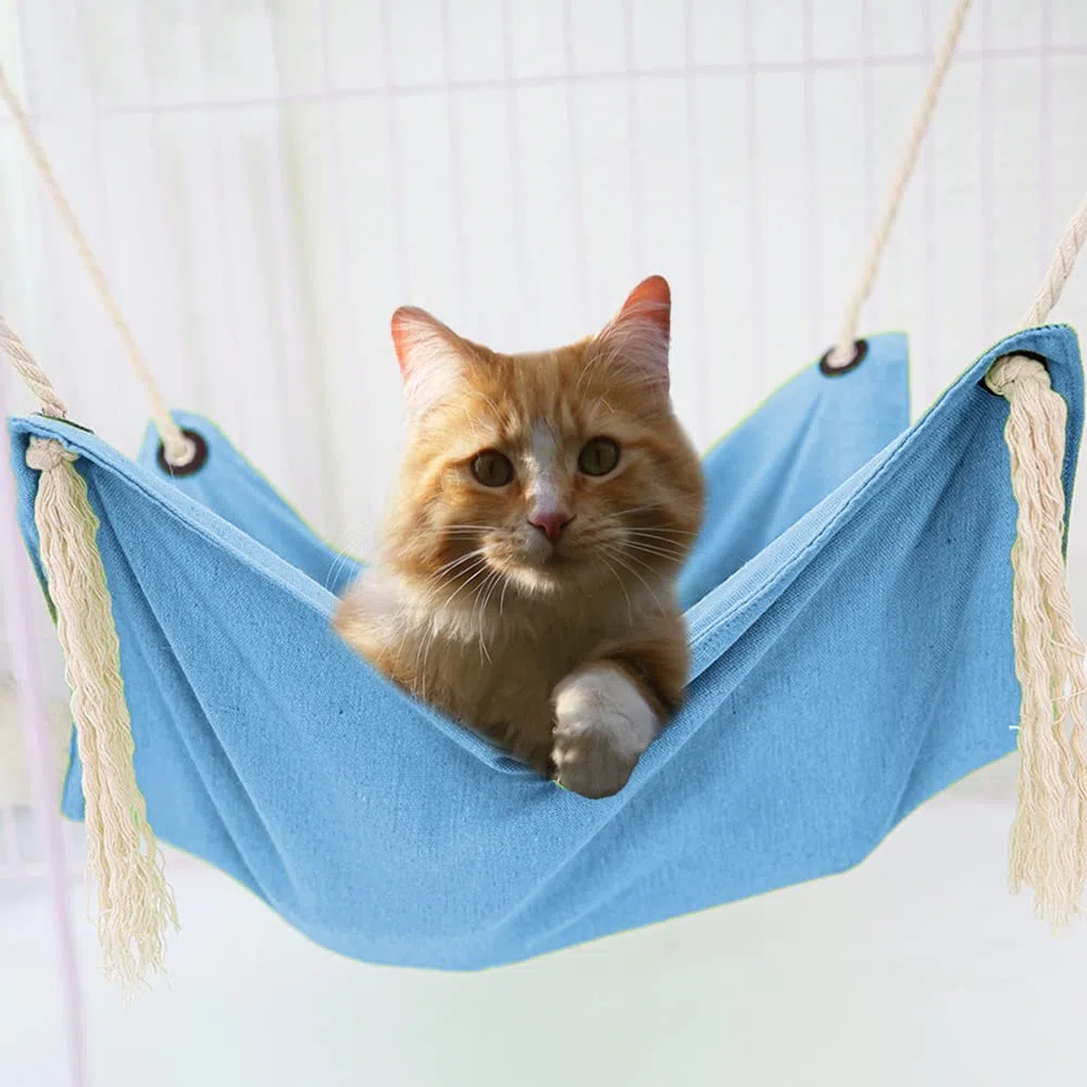 Yitexin Amaca per gatti traspirante, con moschettoni in metallo e nappe, amaca per gabbia, amaca per gattini, conigli, cani di piccola taglia (azzurro)