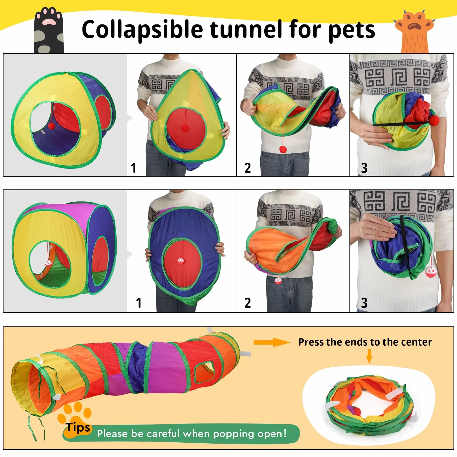 SWAWIS Pieghevole Tunnel Set per Gatti, 3 in 1 Giocattolo per gatti Tunnel Tenda Cubi per Gatti con Borsa, Giocattolo Interattivo per Gatti per Gattini Cuccioli e Conigli