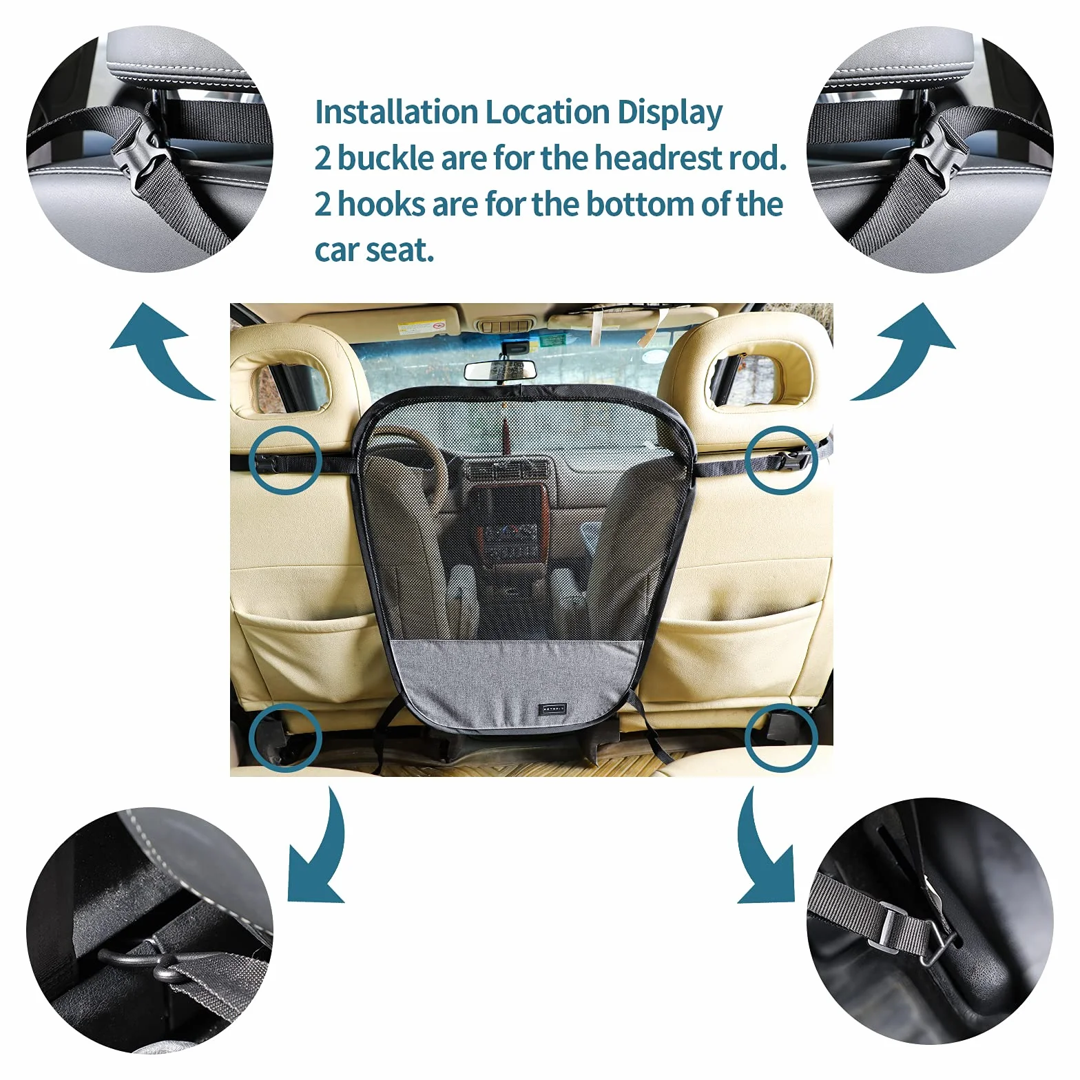 Petsfit Barriera per cani, barriera posteriore per animali domestici con rete, rete divisoria per cani con corda di regolazione e gancio, adatta per SUV, pick-up auto