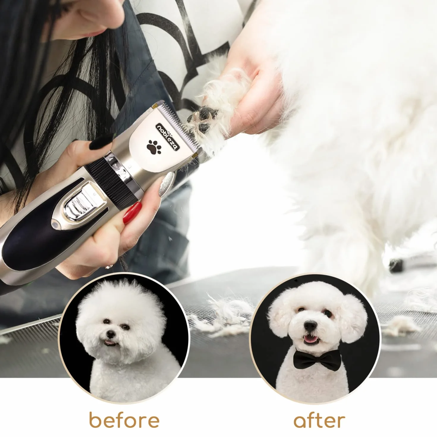Nobleza Tosatrice per Cani Kit Professionale Toelettatura Gatti Animali Pet Tosatore Clipper Ricaricabile Grooming Clipper Lungo Capelli Corti, Capelli Ricci