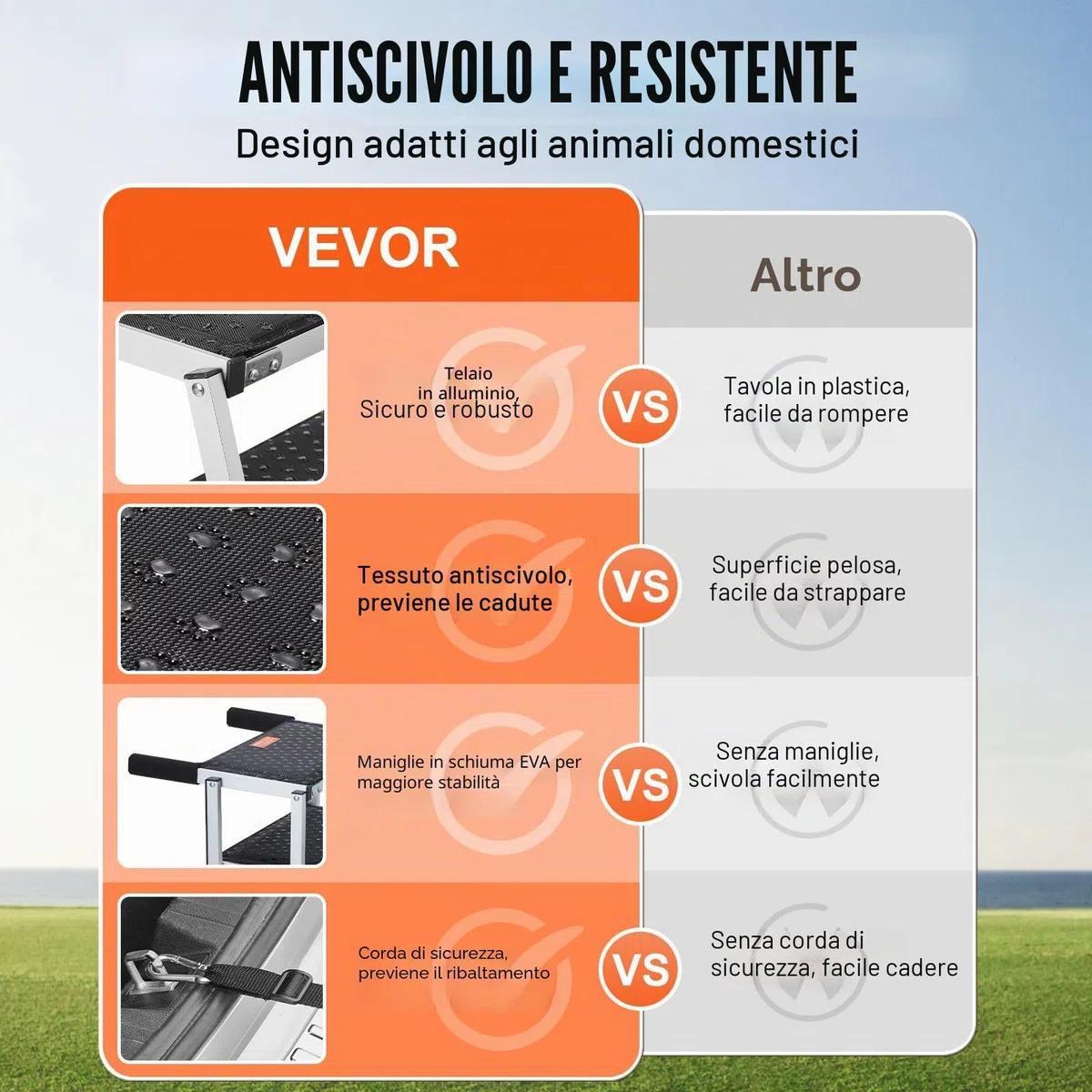 VEVOR Scala Gradini Larghi per Auto per Cani 5 Gradini, Rampa Pieghevole con Superficie Antiscivolo, Animali Domestici Gradini Portatili in Alluminio Leggero per SUV e Camion, Supporta Fino a 68 KG