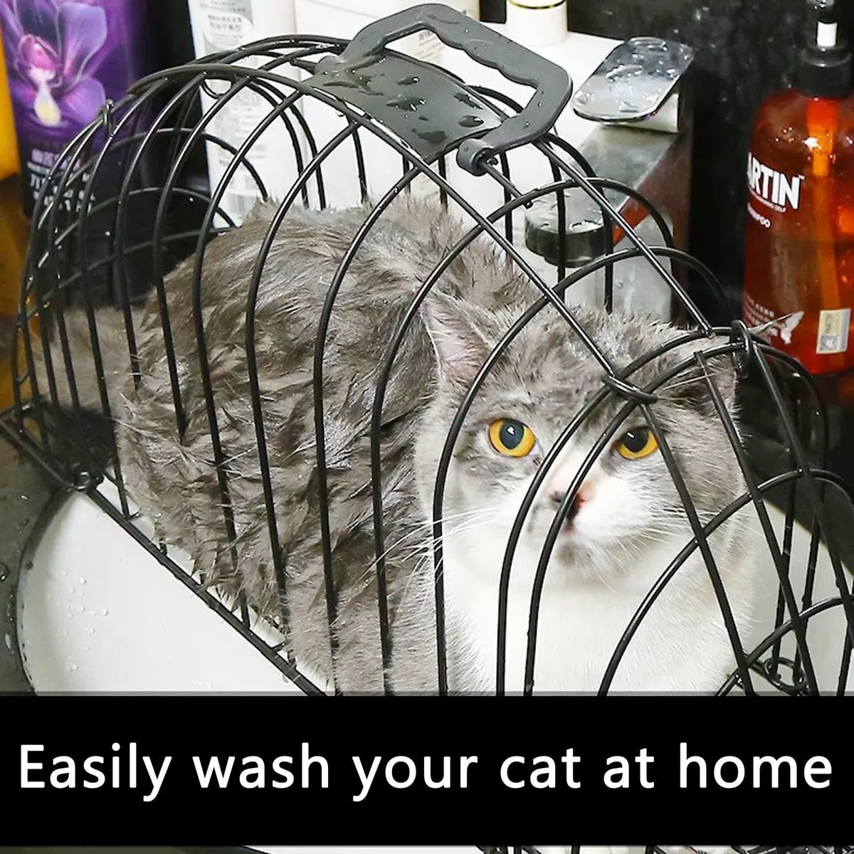 Gabbia da bagno per gatti – Gabbia per gatti che soffia | Gabbia portatile per gatti | Facile strumento per il bagno del gatto | Gabbia per lavare i gatti | Stabile gabbia per il bagno per gatti e per