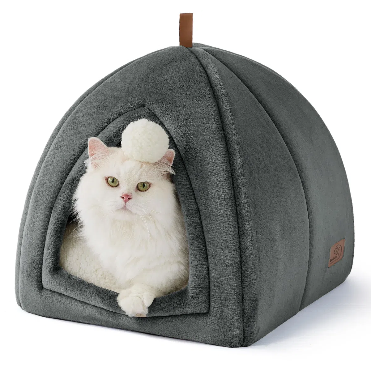 Bedsure Cuccia per Gatti Grigio Scuro - Letto Pieghevole per Gatti con Cuscino Lavabile, Tenda per Gattini Adatta ad Animali Domestici Piccoli e Medi, Casa Morbida e Calda per Interni, 40x40x40cm