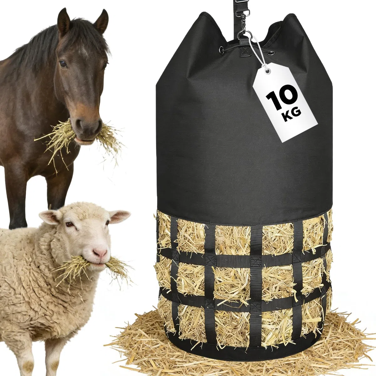 Rete da fieno a maglia stretta per cavalli, zaino XXL di alta qualità, con 10 kg di peso e maglie di 6,5 cm di larghezza, estremamente robusta per stalla, paddock e trasporto, occupazione adatta e