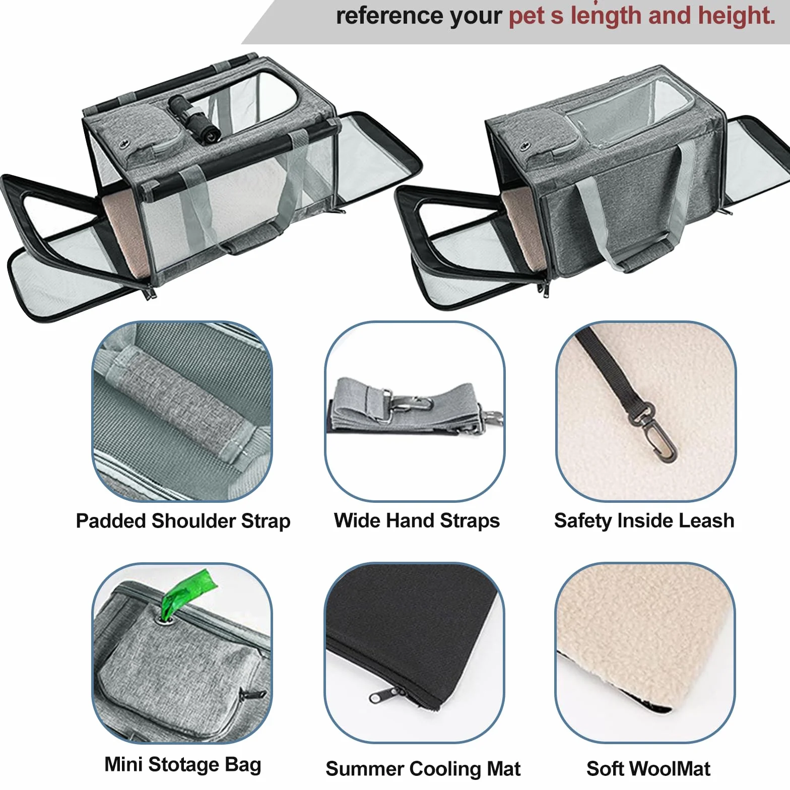 Trasportino per Gatti e Cani Faltabile – Tasche per Animali Fino a 9kg, 46×30×30cm, Con Protezione Privacy, Tasche e Rete Traspirante (Grigio Scuro)