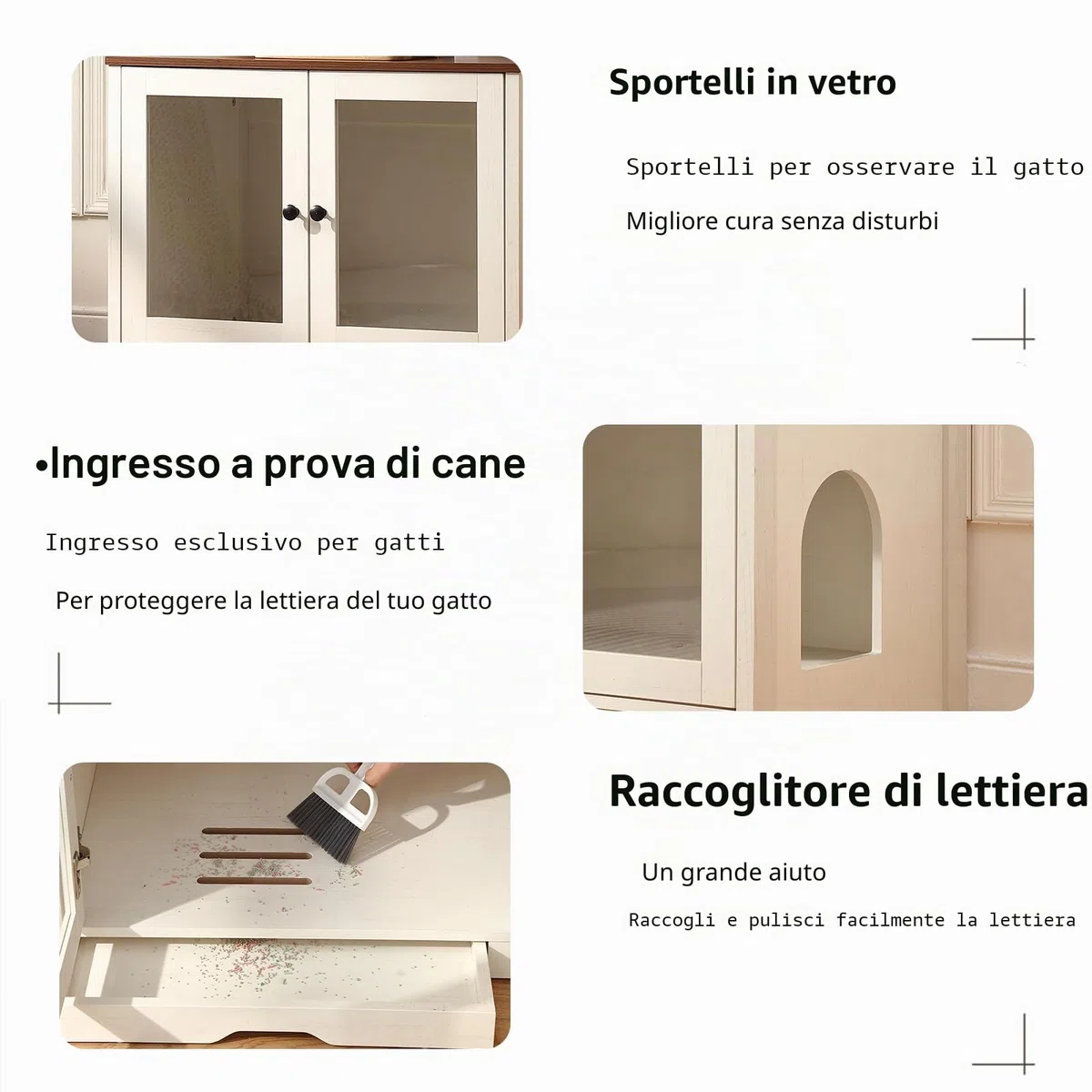 FOREST GRAVITY Cat Cabinet Litter Box Small Armadietto per gatti Lettiera Piccoli mobili per Lettiera Moderna 82 * 58.5 * 53 cm Casa per gatti con porta e divisorio separato Bianco Antico