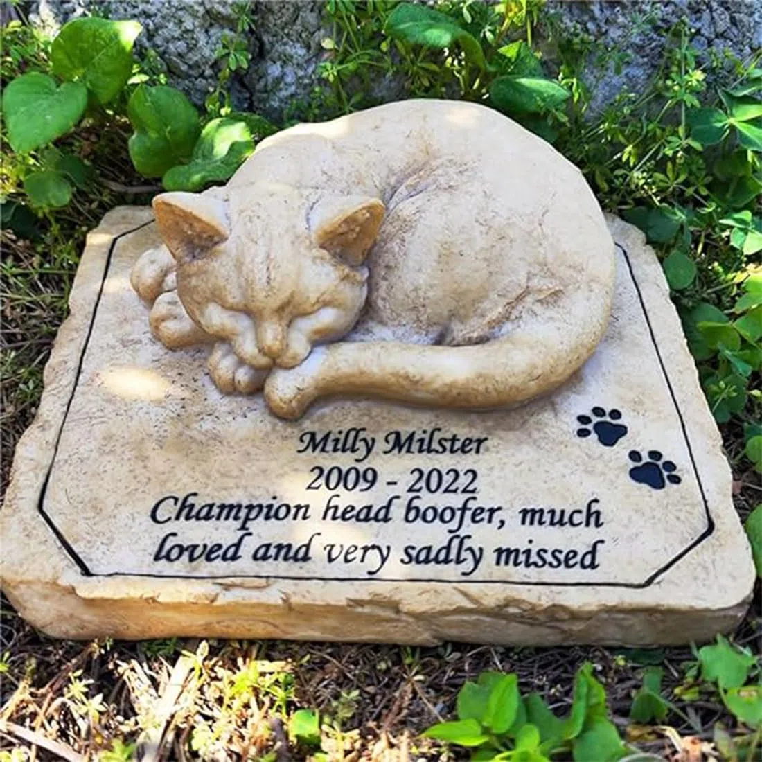 JHB Pietre Commemorative Personalizzate per Gatti, lapide 3D con Statua di Gatto Addormentato, lapide per Gatti, marcatori di tombe per Gatti, Regali commemorativi per Gatti.