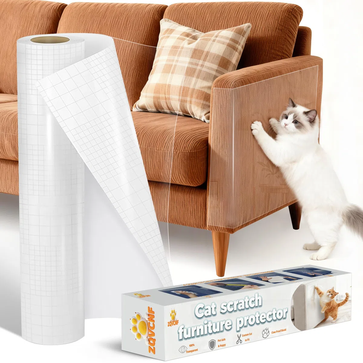 Protezione Divano Graffi Gatto 43x500CM: ZQVCNF Antigraffio Gatto Divano Extra Larga - Proteggi Divano Gatti Graffi Trasparente (Senza Residui, Adattabile Curve) per Mobili, Porte, Pareti