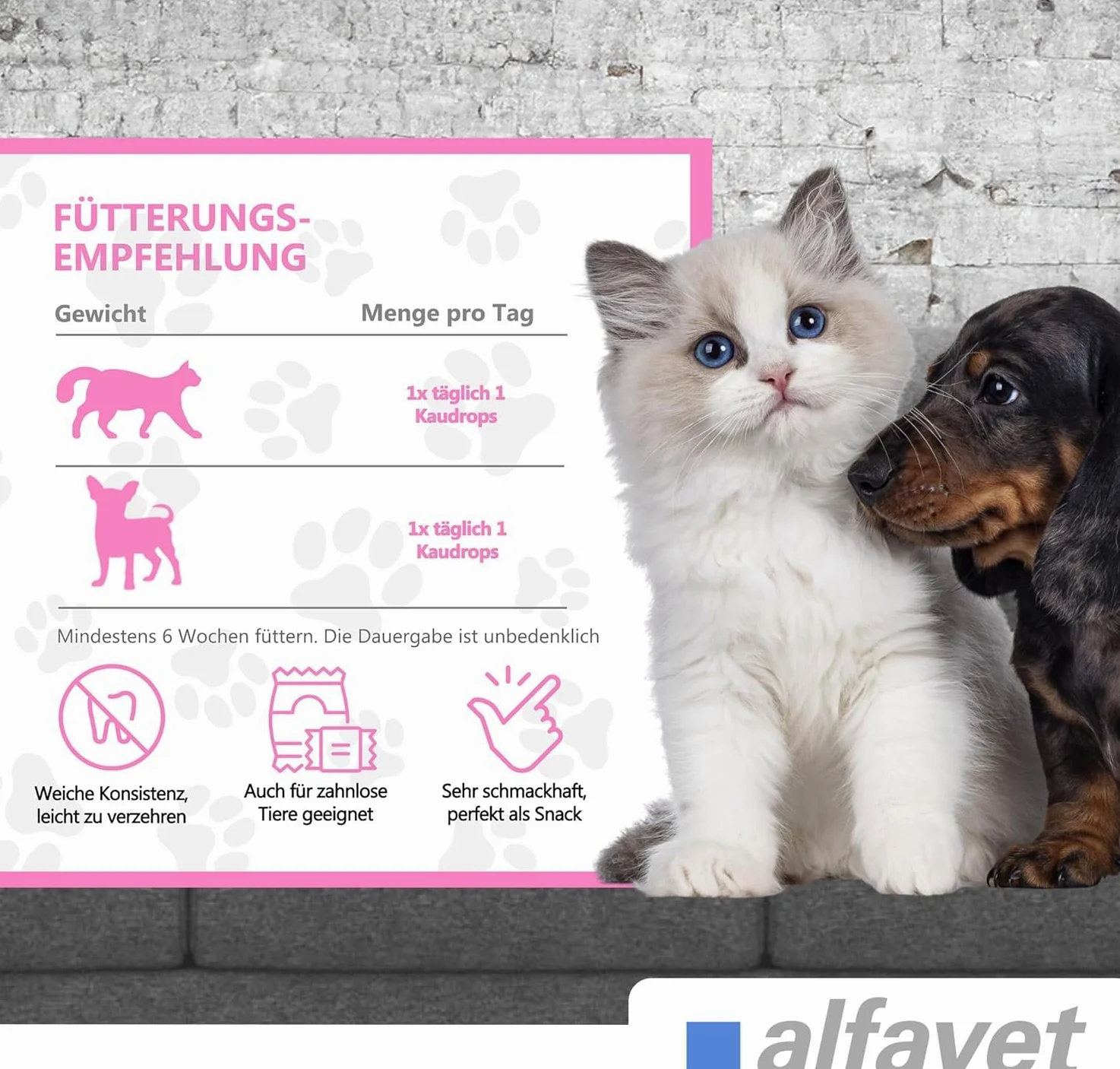 Alfavet FeliGum Gingiva (120 g) – alimento complementare per cani e gatti – soft drops per gengive e cavità orale – con Omega-3, vitamina E ed estratto di salice