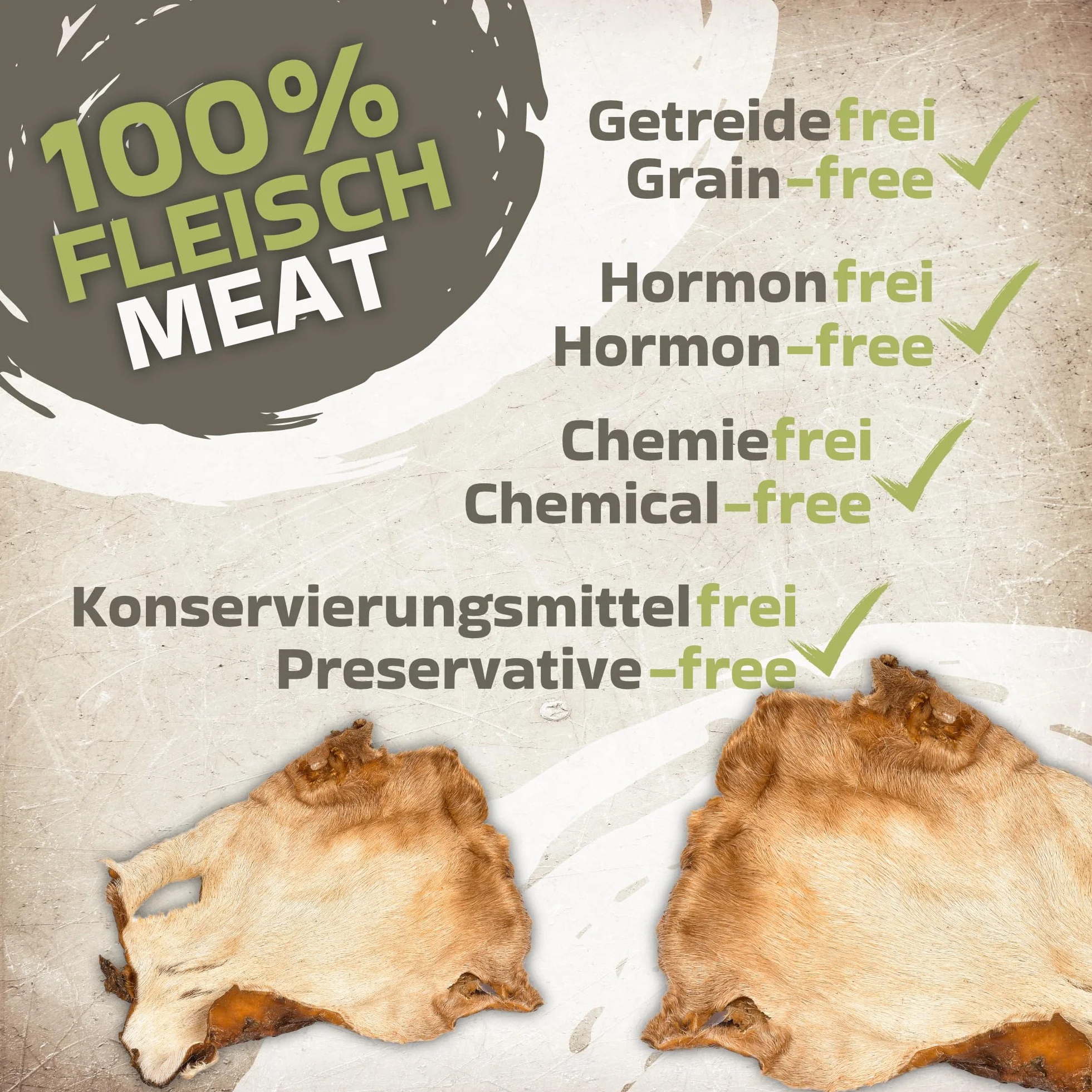 Pelle di testa di manzo con pelo per cani 1 kg (ca. 15–20 pezzi) | Pelle di testa di manzo essiccata da masticare | 100% naturale | Con pelo | Essiccata all’aria | Senza cereali