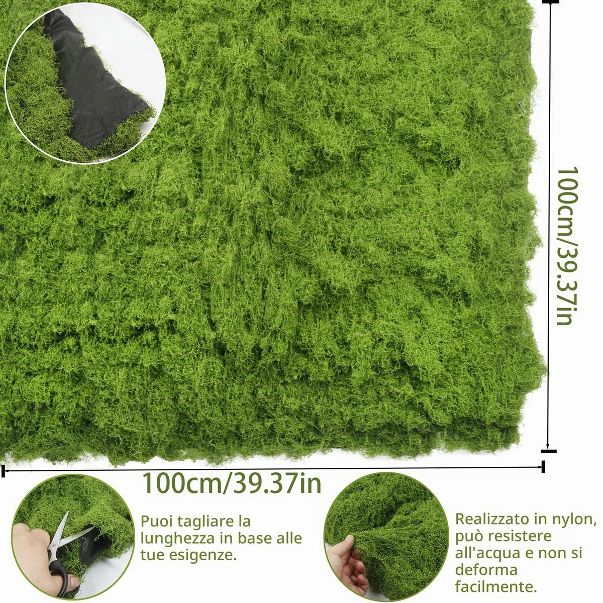 Muschio Finto per Decorazioni 100 x 100 cm Muschio Stabilizzato Nylon Verde Artificiale Muschio Sintetico per Acquario Modellismo Terrario Casa Decori Natale Pasqua Parete