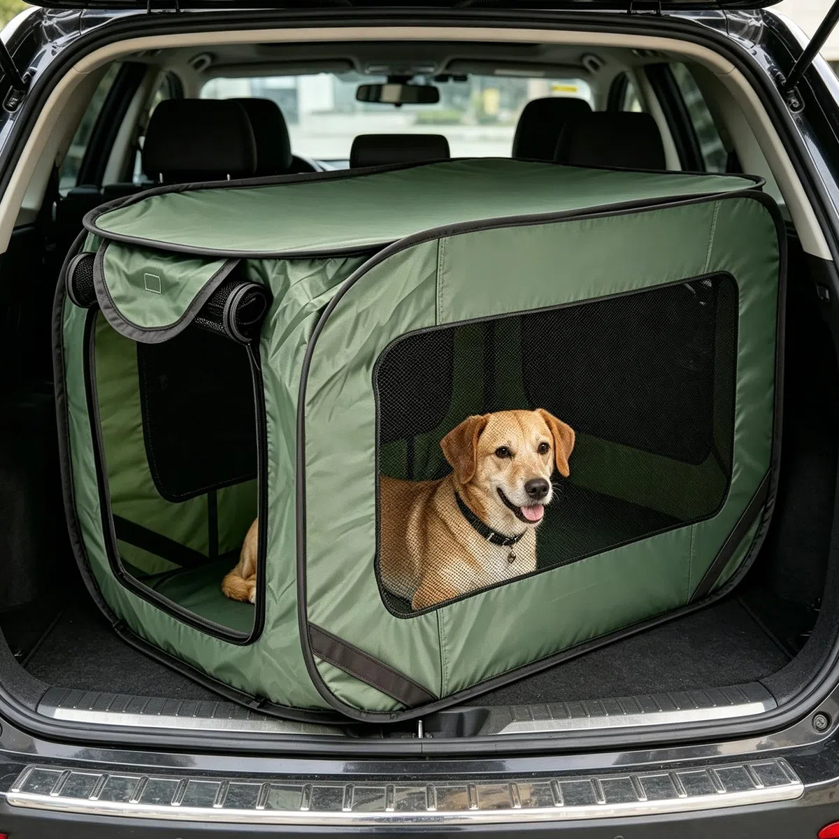 Trasportino per cani pieghevole, pieghevole, grande superficie a rete, pieghevole, in tessuto Oxford portatile, per auto e esterni, 52 x 92 x 52 cm
