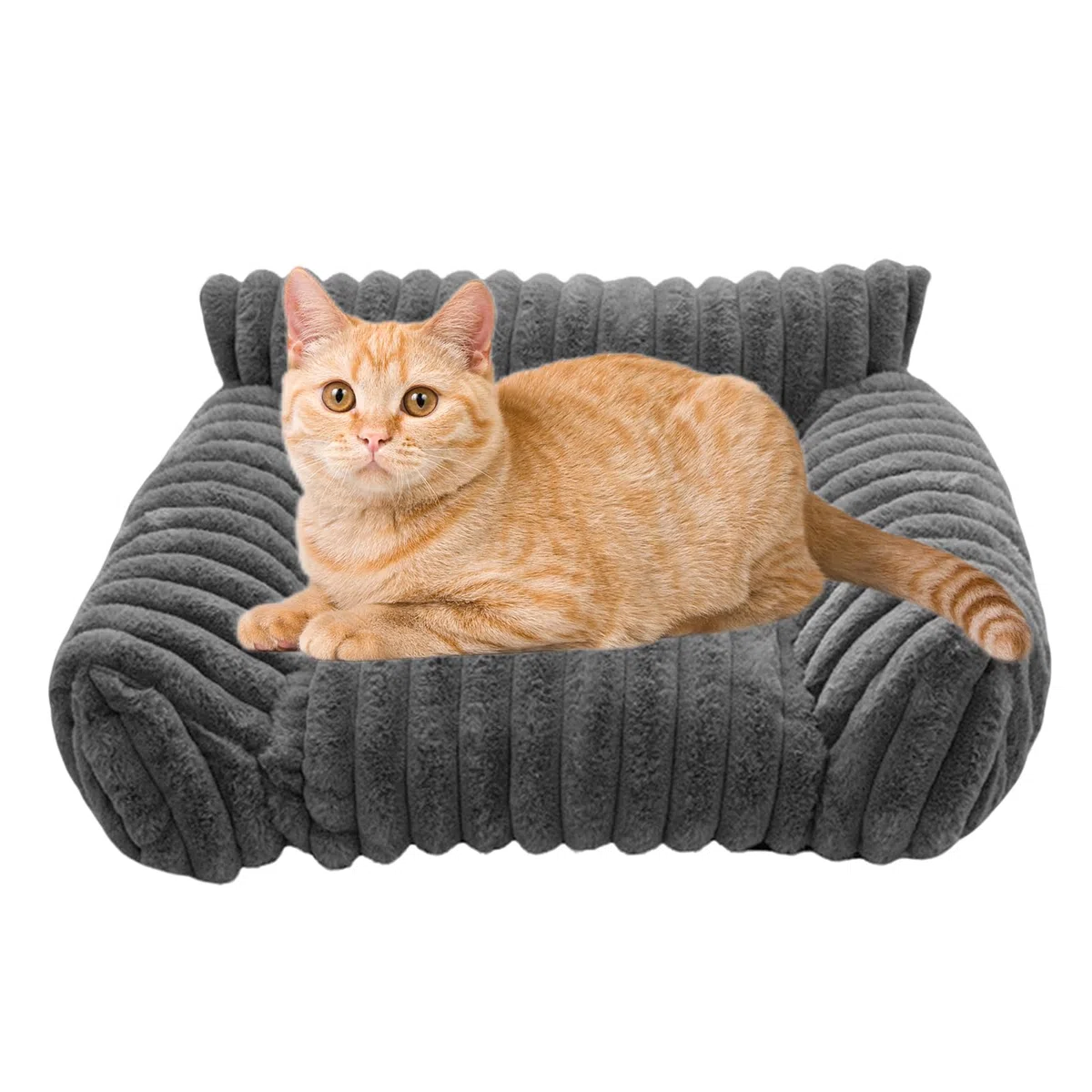 Cat Divano Bed, Plush Pet Couch, Chew-Proof Dog Lounger, Sturdy Cozy Nest Cushion, Comfortable Resting Spot for Small Pets for Patio, Bedroom, Outdoors, Travel, Living Room, Car, Apartment