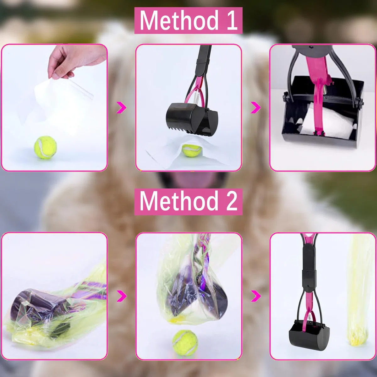 Animale Domestico Pooper Scooper, 45cm Portatile Scoop di Poop Dog con Manico Lungo Materiale ad Alta Resistenza per Facile Erba e Ghiaia Pick up per Tutti Gli Animali Domestic(Rosa)