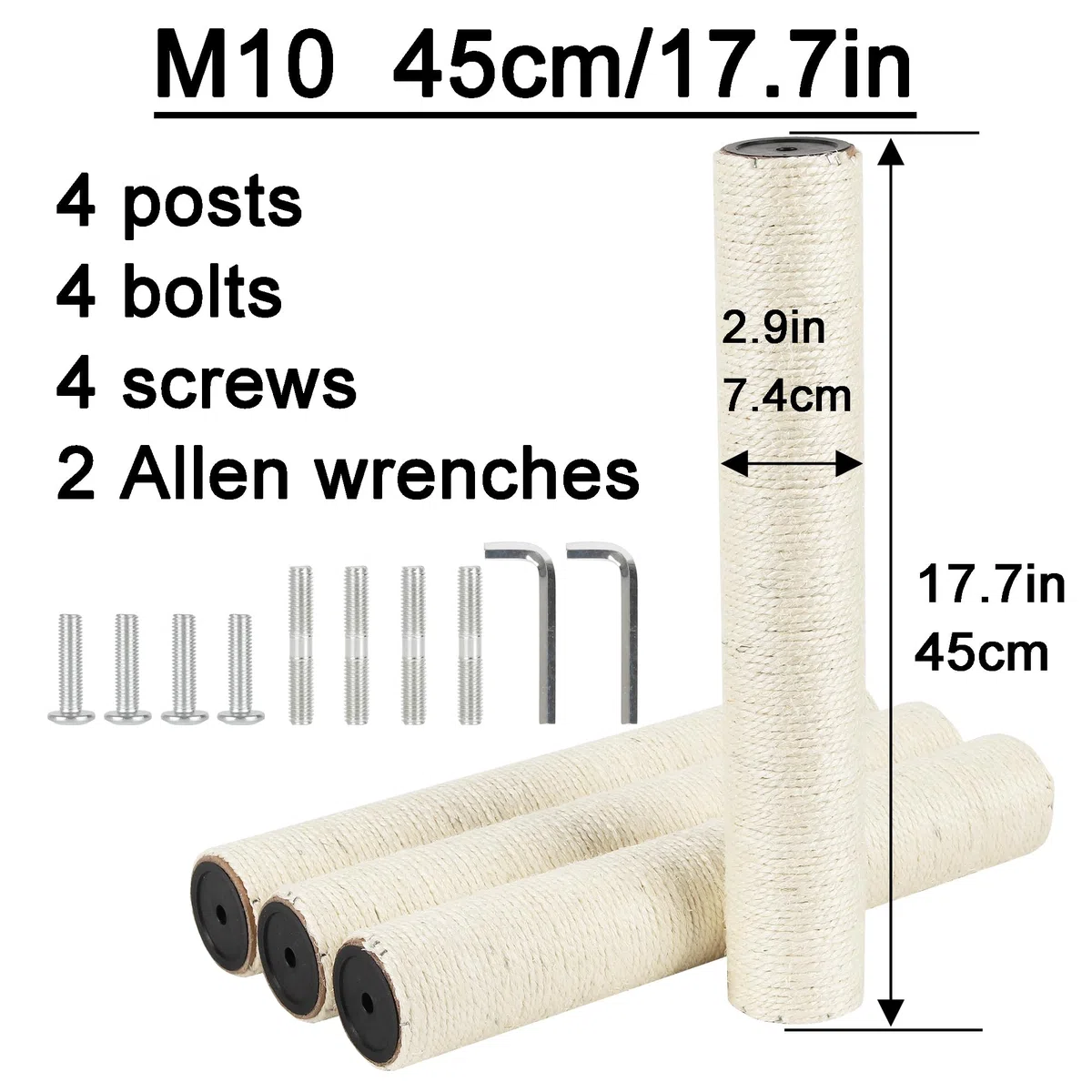4 pali di ricambio per tiragraffi M8 M10 (M10 x 4 pezzi, 45 cm)
