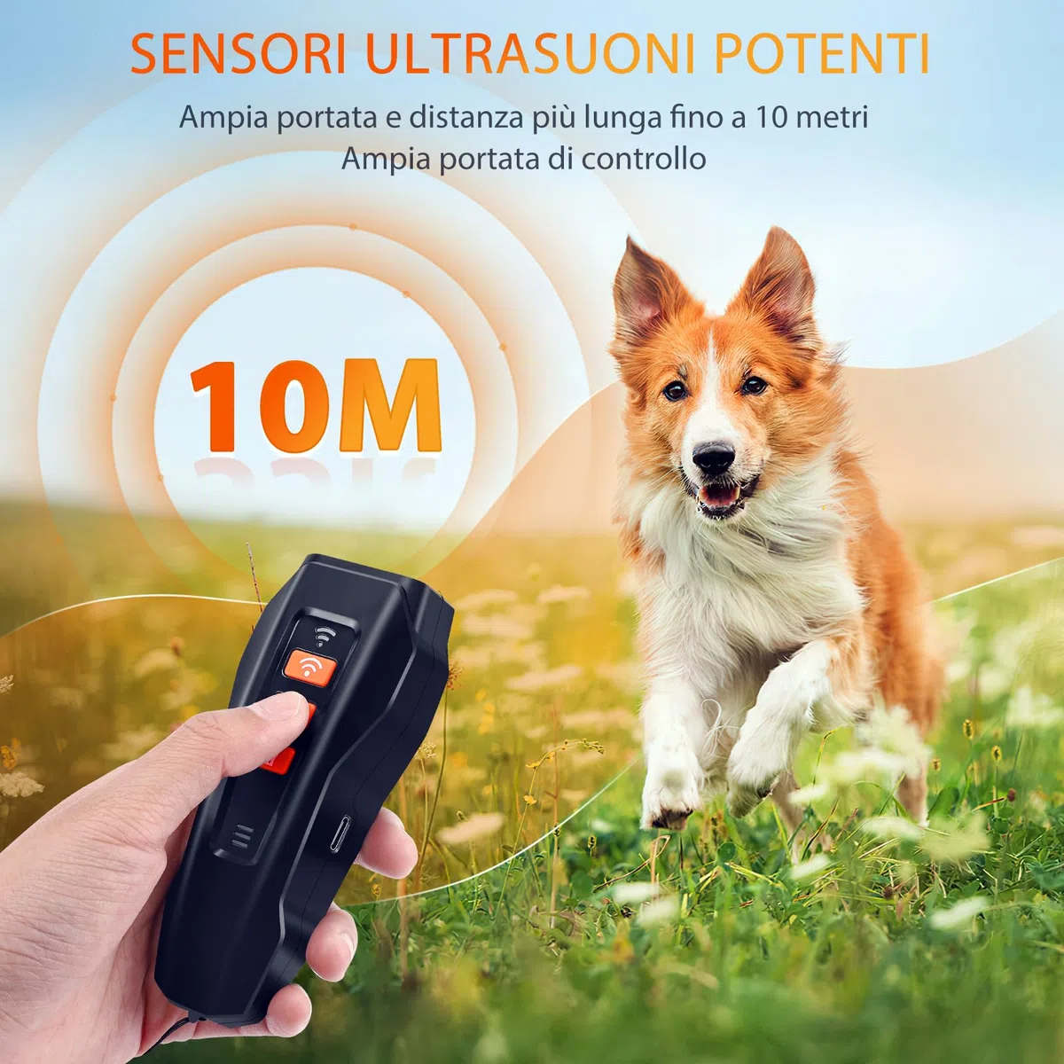 Antiabbaio per Cani ad Ultrasuoni, Dispositivo Anti-abbaiare con 3 Frequenze Regolabili, Sicuro per Taglia Piccola Media Grande, Interni ed Esterni (Grigio)