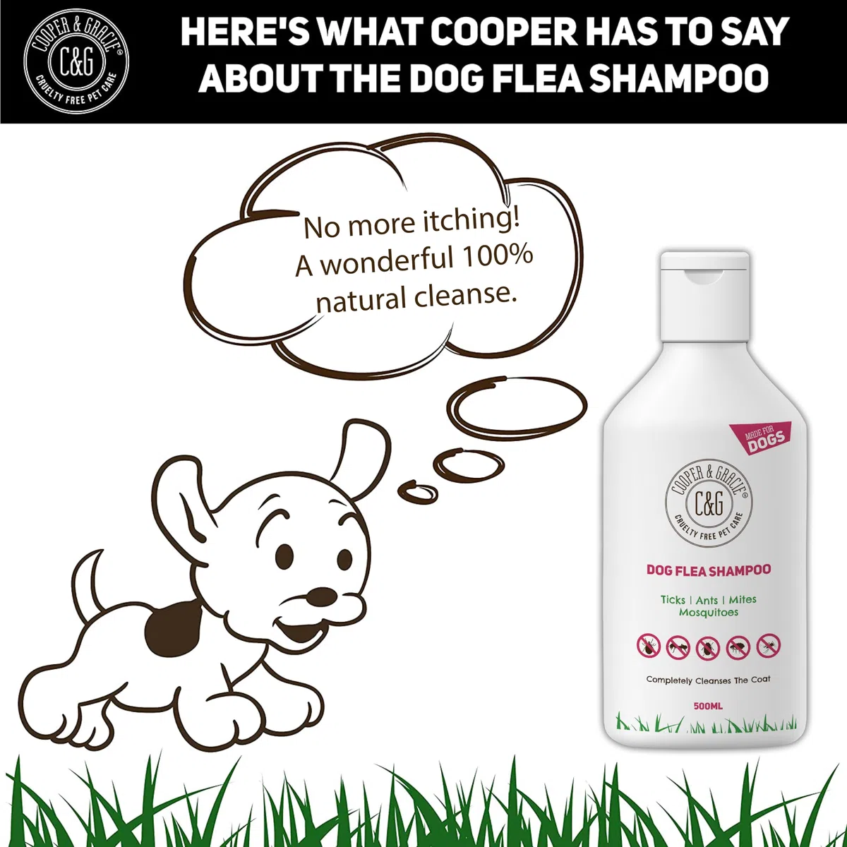 Cooper And Gracie C&G Cruelty free Pet Care Shampoo Controllo delle pulci per Cani (la Cura della Pelle con prurito sensibili Cani e Cuccioli) Il Trattamento delle pulci medicati 500ML