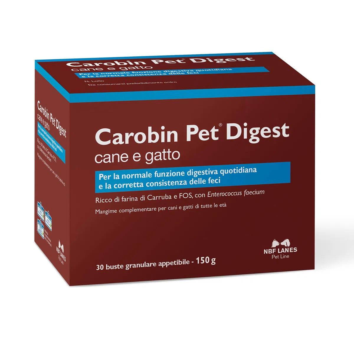 NBF Lanes | Carobin Pet Digest Cane e Gatto, 30 Buste da 5 g, Granulare Appetibile, per la Normale Funzione Digestiva Quotidiana e la Corretta Consistenza delle Feci