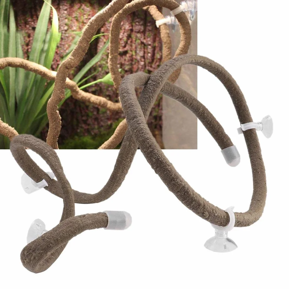 Reptile Vines 4.92ft Rettile Artificiale Flessibile Ramo rampicante Terrario Rattan Rettile Habitat Decor con Ventose per Arrampicata(L)