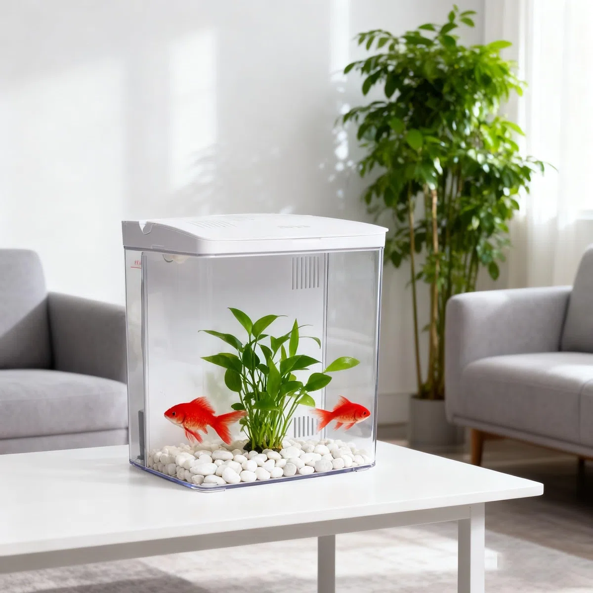 Piccolo acquario in vetro da 8 litri con filtro e luce, kit all-in-one per acquario in vetro, con pompa per pesci rossi, betta, gamberetti, bianco (nero)