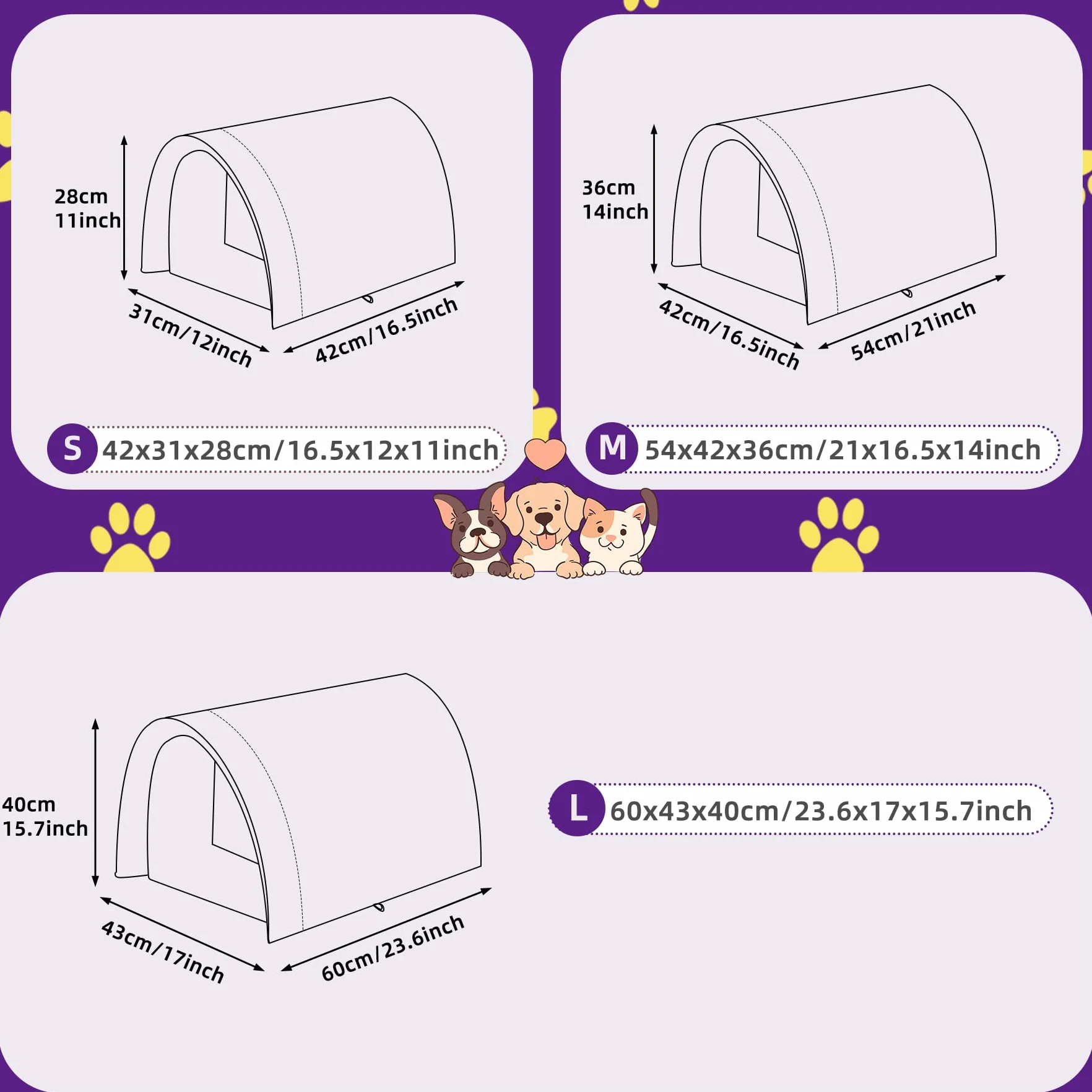 Casetta per Gatti per Esterni Cuccia per Animali Domestici da Esterno Resistente Alle Intemperie Tenda con Cuscino Rimovibile per Cani e Gatti 42x31x28cm