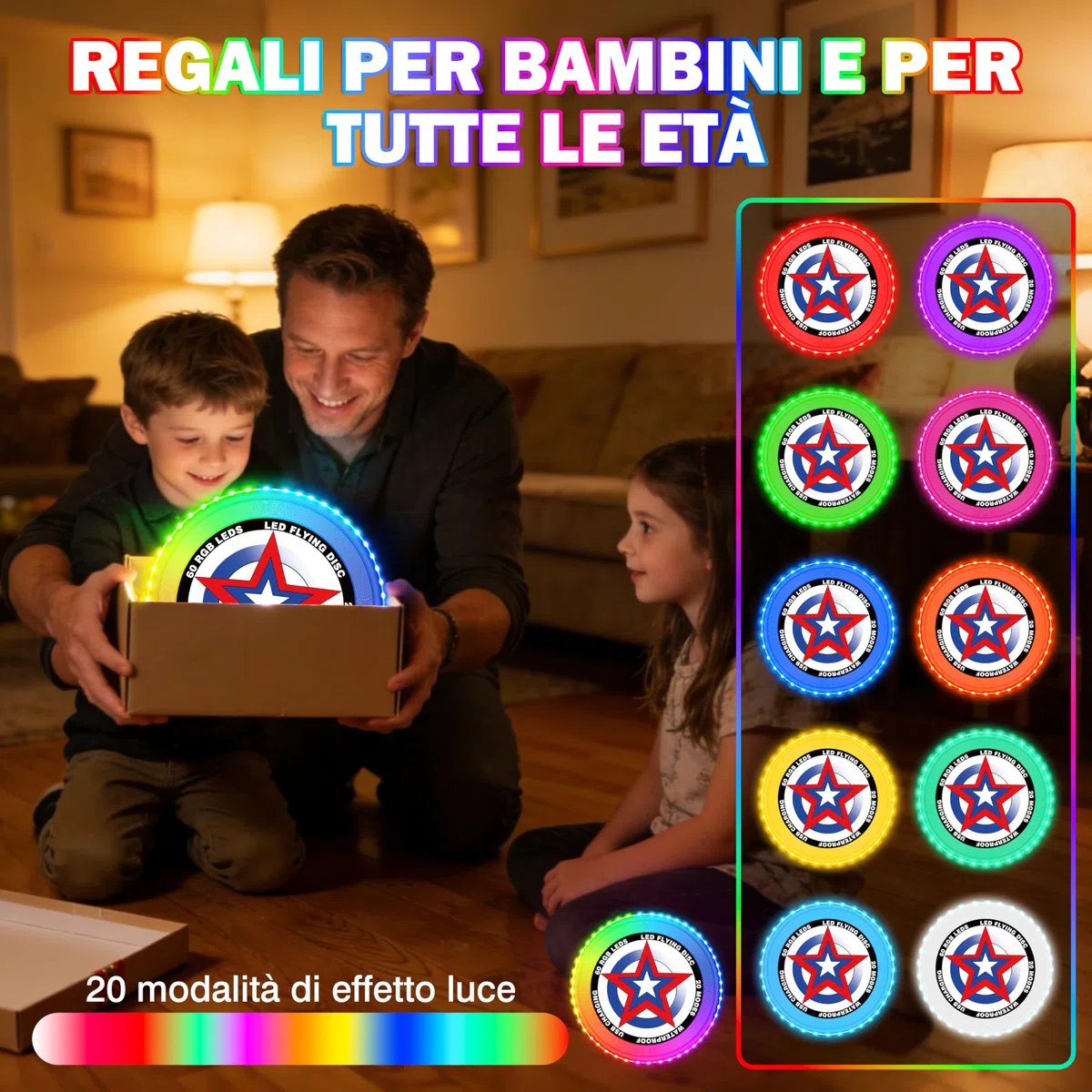 IEEILULU LED Frisbee, Disco Luminoso con 20 Effetti di Luce, Impermeabile, Frisbee con 49 LED, Giocattoli e Giochi Sportivi da Esterno per Prato sulla Spiaggia, Regalo per Adulti Bambini