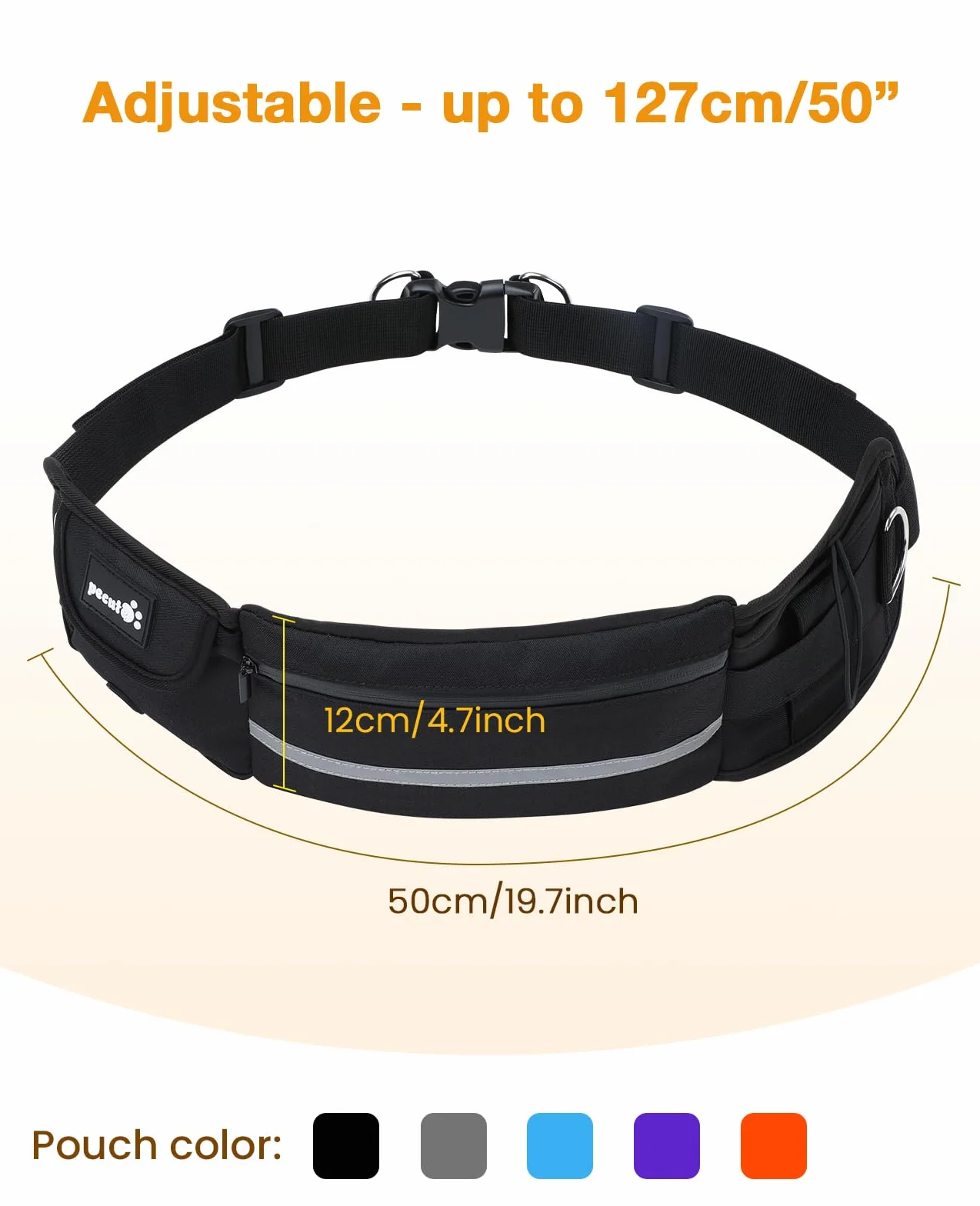 Pecute Guinzaglio Mani Libere per Cani,Guinzaglio per Cani, Camminata, Allenamento, Escursionismo, Cintura in Vita Regolabile e Custodia per l'acqua, per Corsa, Jogging,Nero