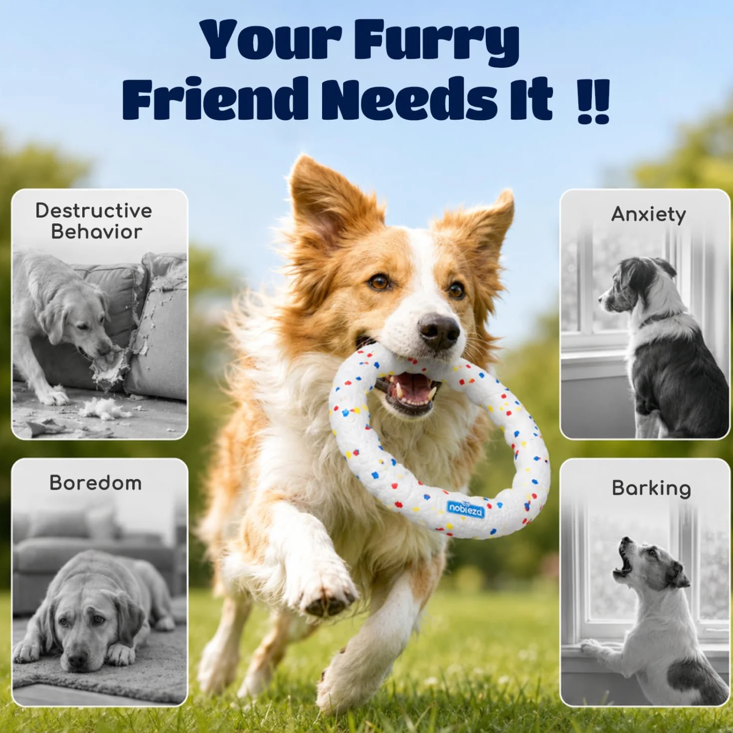 Nobleza Confezione da 2 Frisbee per Cani Anello di Trazione, Giocattolo Robusto per Masticatori Aggressivi, Disco Volante Leggero Galleggiante per Addestramento in Acqua e Giardino, Bianco 23cm