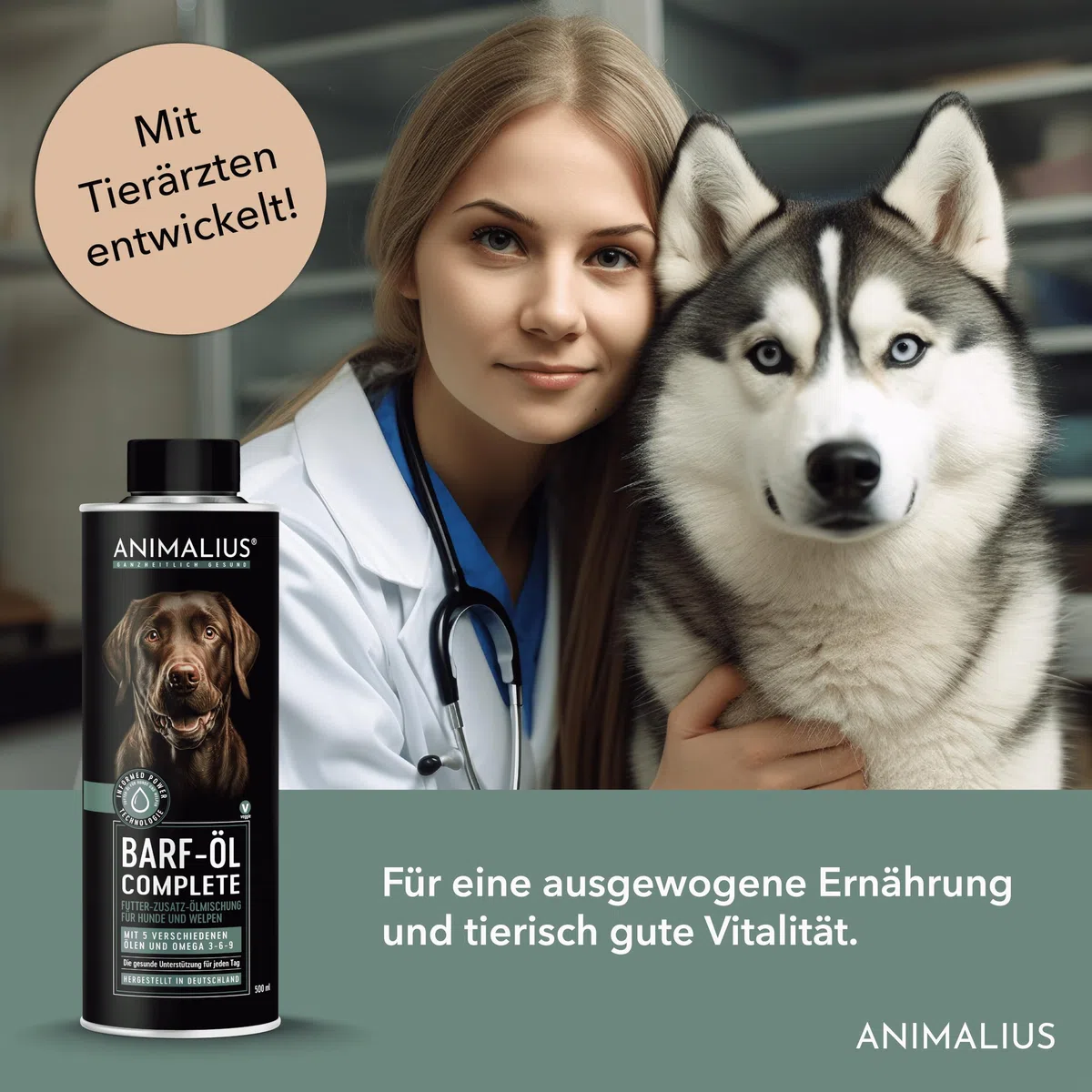 Olio Barf Complete per cani | Olio per mangimi premium Barf con olio di salmone, lino, semi di canapa, enotera e borragine, 500 ml